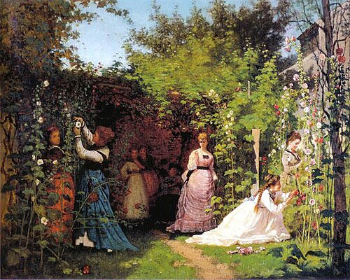 Hollyhocks, 1876, Jonathan Eastman Johnson