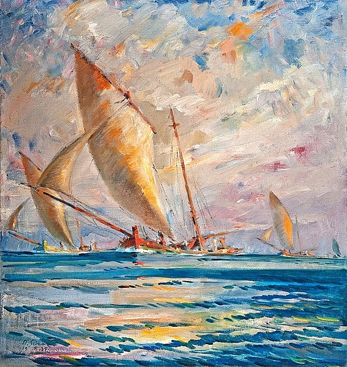 Jadrnice se vračajo z ulova v jutru, 1935, Albert Sirk