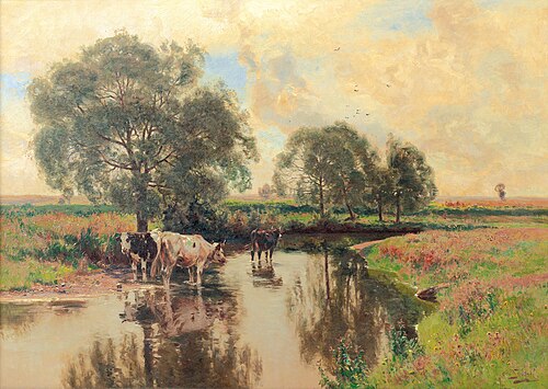 Vaches sur la berge ombragée, 1930, Otto Strützel