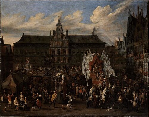 Festival in Antwerp on the square of the town hall in honor of the Spanish monarchy, 1704, Alexander van Bredael