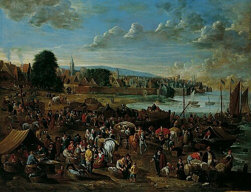 Harbour Scene with View of a Town, 1702, Alexander van Bredael