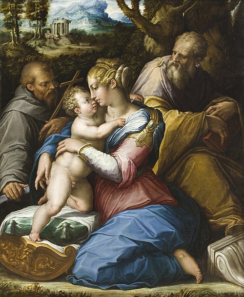 Holy Family with Saint Francis in a Landscape, 1542, Giorgio Vasari