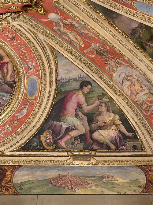 Allegory of Volterra; to the bottom, view of Lucignano, 1556, Giorgio Vasari