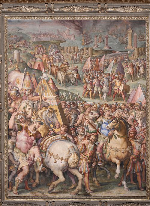 The emperor Massimiliano lifts the siege from Livorno, 1569, Giorgio Vasari