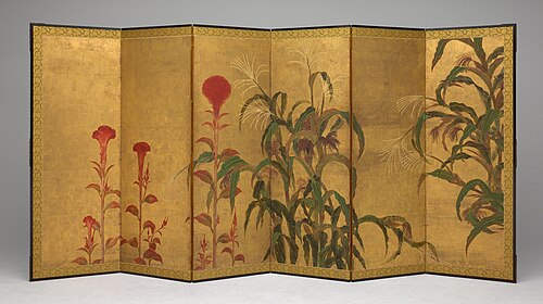 Maize and Cockscombs, 1650, Tawaraya Sôtatsu