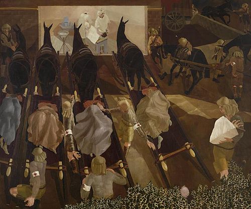 Travoys Arriving with Wounded at a Dressing-Station at Smol, Macedonia, September 1916, 1919, Stanley Spencer
