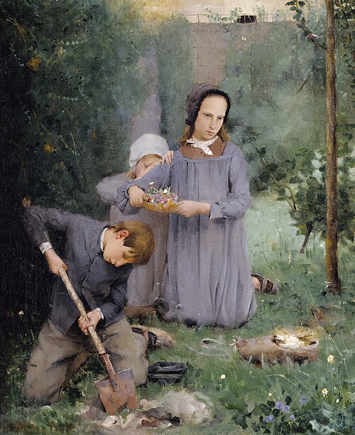 Children Burying a Bird, 1878, Julian Alden Weir