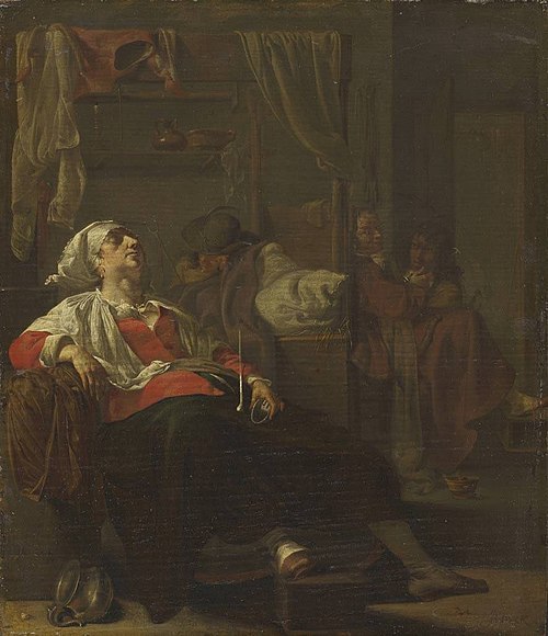 Brothel scene with a sleeping couple, 1645, Jacob Duck