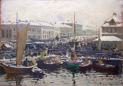 Fischmarket in Bergen, 1881, Fredrik Kolstø