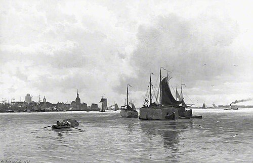 Dordrecht, with Shipping on the Meuse, 1873, Edmond De Schampheleer