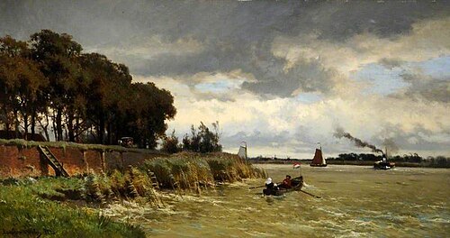River Scene with a Steam Boat, 1875, Edmond De Schampheleer