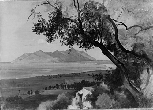 Südliche Küstenlandschaft mit Ölbäumen und Haus, 1870, Edmund Kanoldt