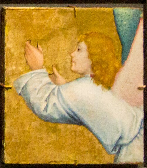 Fragment from the Liesborn High Altarpiece: Angel with Chalice turning left, 1480, Maître de Liesborn
