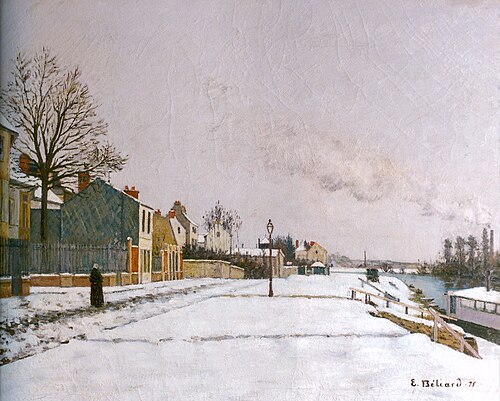 Le quai du Pothuis à Pontoise, effet de neige, 1875, Édouard Béliard