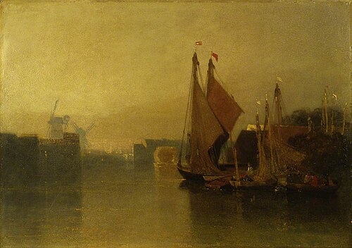 View from Yarmouth Bridge, Norfolk, Looking towards Breydon, Just after Sunset, 1824, John Sell Cotman