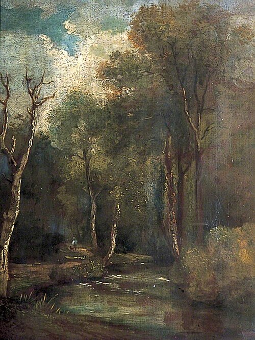 Woodland Scene with a Stream, a Man and a Dog, , John Sell Cotman
