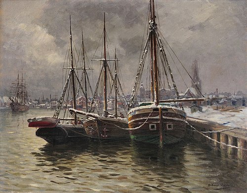 Winter in the port of Stettin, 1912, Eduard Krause-Wichmann