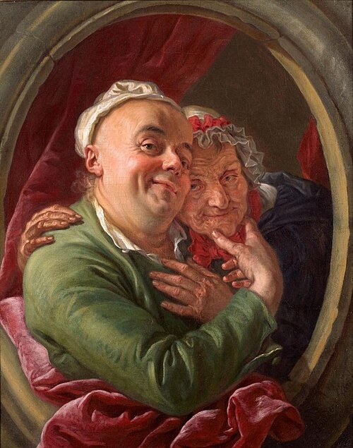 Self-portrait of the artist with, possibly, his mother, 1763, Charles Amédée Philippe van Loo