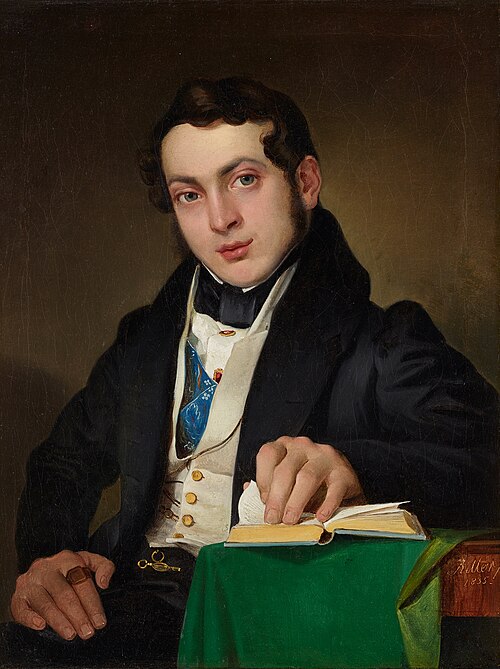Sitting young man in a black frock coat, 1835, Eduard Ritter