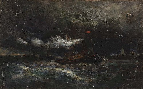 Squall, Brenton Light (boat in storm, lighthouse in background), 1864, Edward Mitchell Bannister
