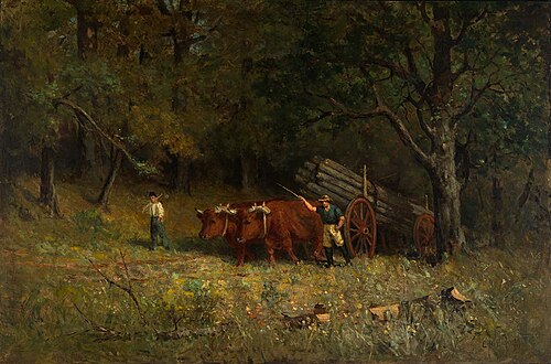 Untitled (boy and man with oxen), 1891, Edward Mitchell Bannister