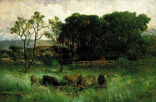 Untitled (five cows in pasture), 1885, Edward Mitchell Bannister