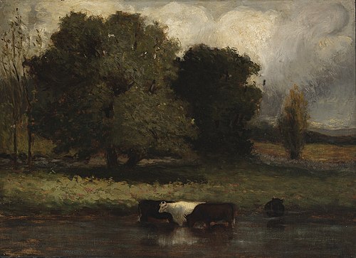 Untitled (Four Cows Wading in Pond), 1864, Edward Mitchell Bannister