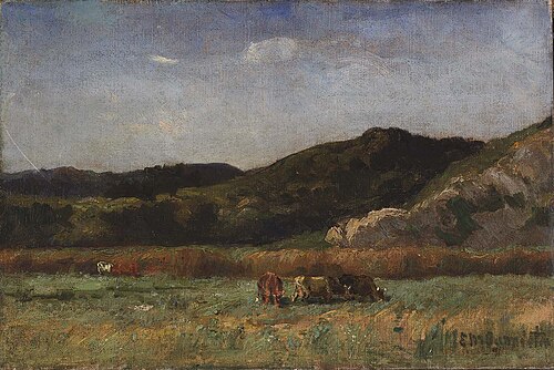 Untitled (landscape with cows grazing, hills), 1891, Edward Mitchell Bannister