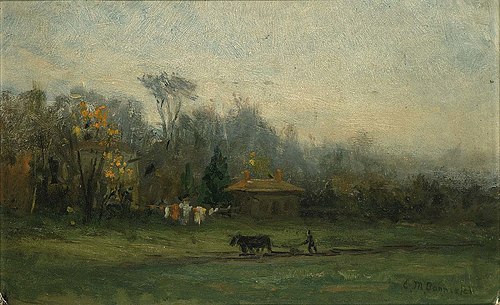 Untitled (landscape with man plowing fields), 1864, Edward Mitchell Bannister