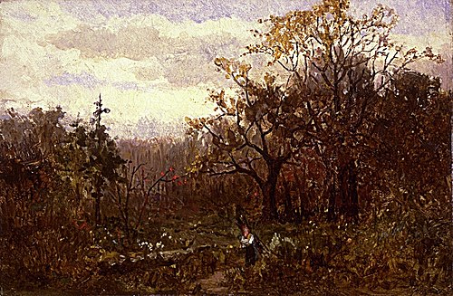 Untitled (landscape--woman carrying wood), 1864, Edward Mitchell Bannister