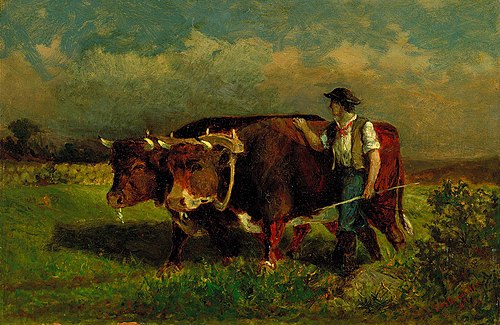 Untitled (man with two oxen), 1869, Edward Mitchell Bannister