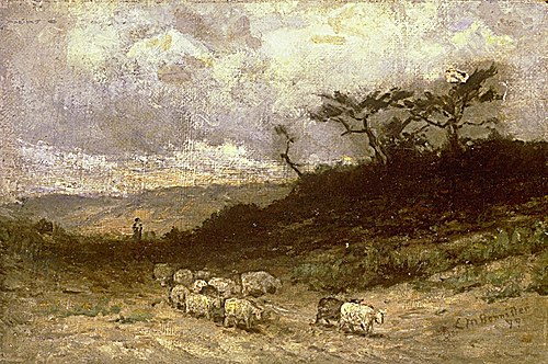 Untitled (shepherd with sheep), 1877, Edward Mitchell Bannister