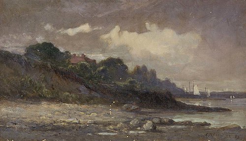 Untitled (shoreline with sailboats and roof), 1893, Edward Mitchell Bannister