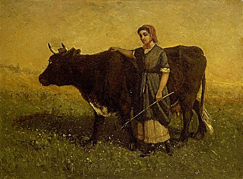 Untitled (woman walking with cow), 1869, Edward Mitchell Bannister
