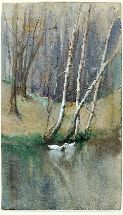 Untitled (Wood Scene with Birch Trees and Ducks), 1864, Edward Mitchell Bannister