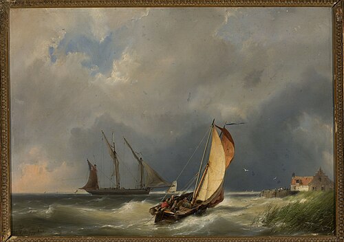 Sail boats on the sea, 1857, Johannes Hermanus Barend Koekkoek