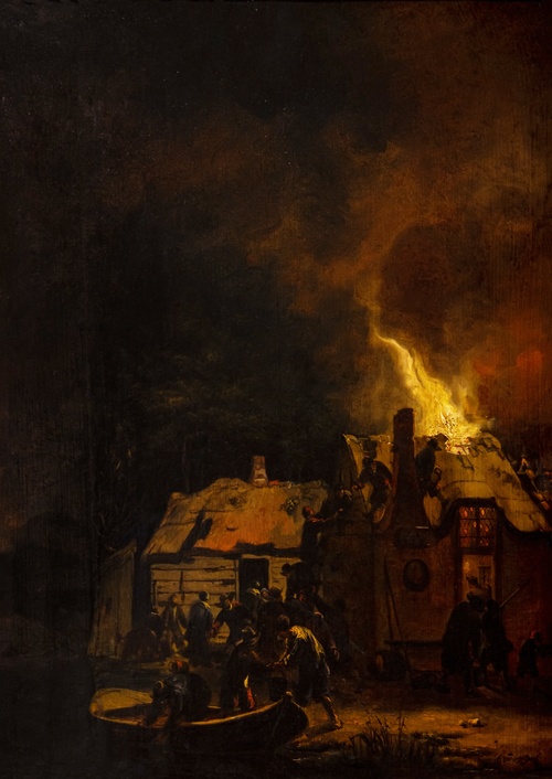 Incendie d'une maison, 1650, Egbert van der Poel