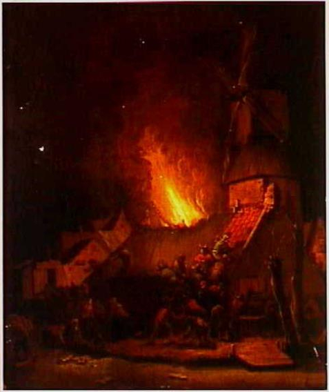 Nächtliches Feuer im Dorf, 1650, Egbert van der Poel