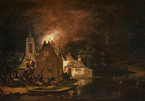 A Fire at Night, 1650, Egbert van der Poel