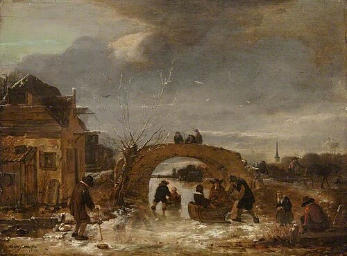 Figures on a Frozen Canal, 1657, Egbert van der Poel