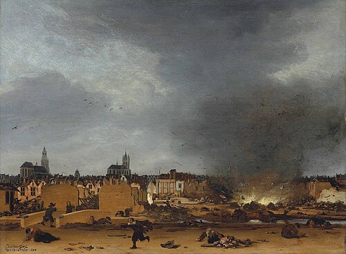 Blick auf die Stadt Delft nach der Explosion des Pulver-Magazins am 12 Oktober 1654, nach 1654, 1654, Egbert van der Poel