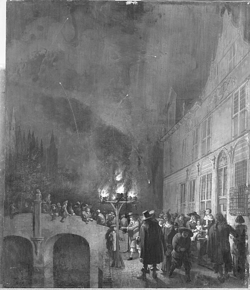 Fireworks before the Gemeenlandshuis Delft, 1654, Egbert van der Poel