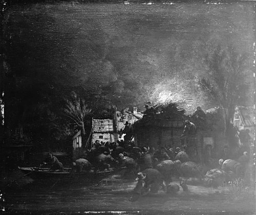 Fire Scene by Night, 1650, Egbert van der Poel