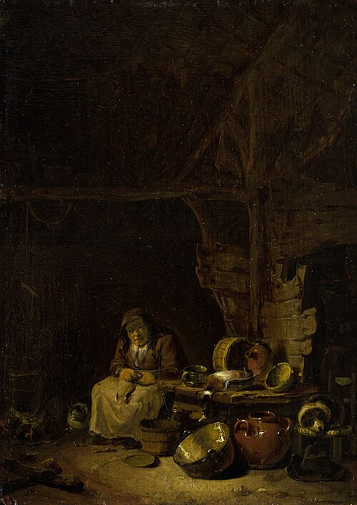 Woman sitting in a Kitchen, 1650, Egbert van der Poel