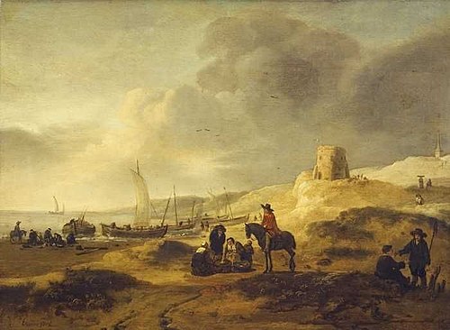 Strandszene mit Schiffen und Figuren, , Egbert van der Poel