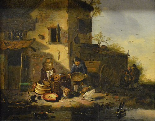 Paysan donnant à manger à des poules, 1650, Egbert van der Poel
