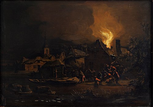 Fire in a Dutch Village, 1650, Egbert van der Poel