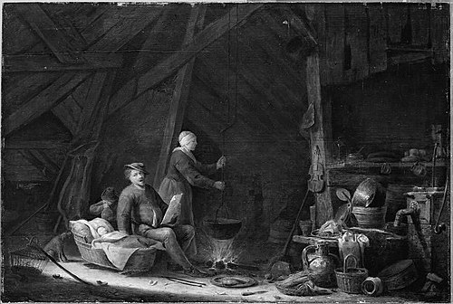 Farmhouse interior with a family, 1637, Cornelis Saftleven