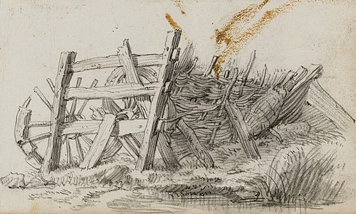Drewniany płot i dwa połamane koła, 1620, Cornelis Saftleven