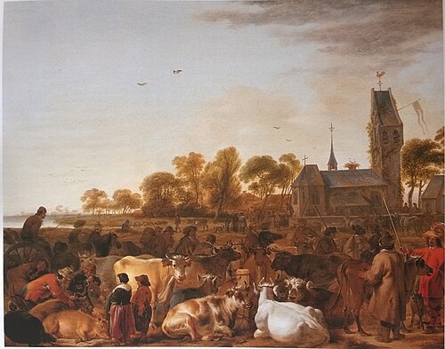 Cattle Market before a Church, 1670, Cornelis Saftleven